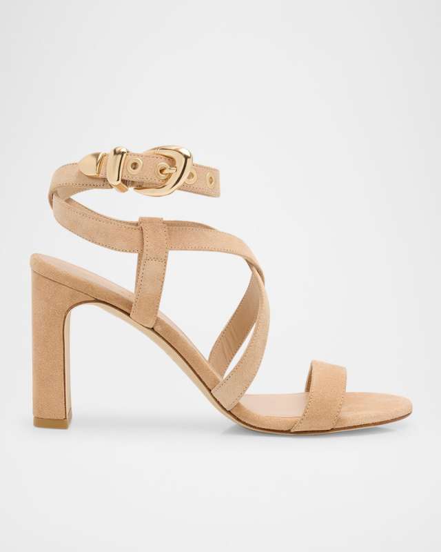 Maven Suede Buckle Block-Heel Sandals